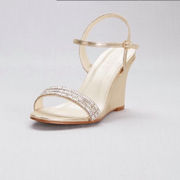David’s Bridal Crystal Embellished Quarter-Strap Wedges - size 10M - Picture 1 of 6